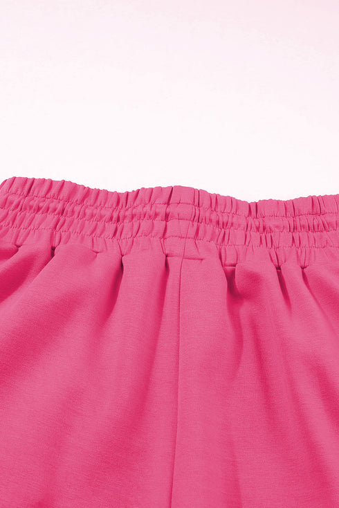 Terry Knit Drawstring Smocked Waist Wide Leg Sweatpants